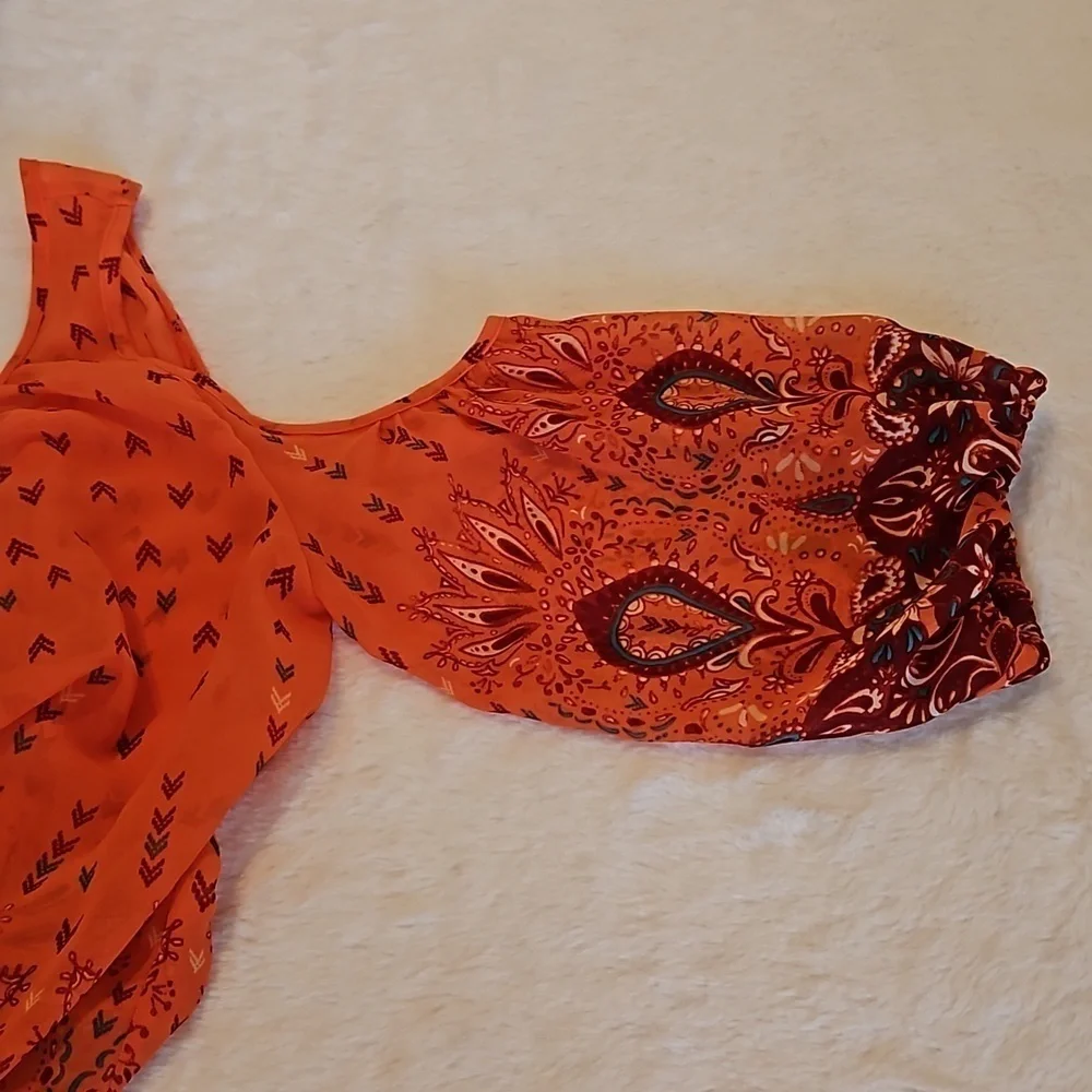 Arizona The Original Jean Company. Cold Shoulder Boho Top Size S orange  floral - Picture 12 of 16